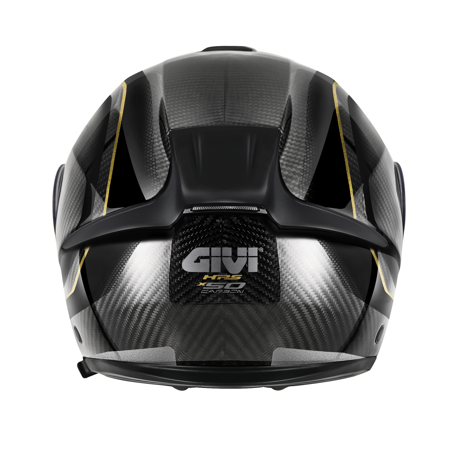 Helmet FLIP-UP X50 CARBON (black / gold) GIVI article code: HX50DCRBN; image still-life back