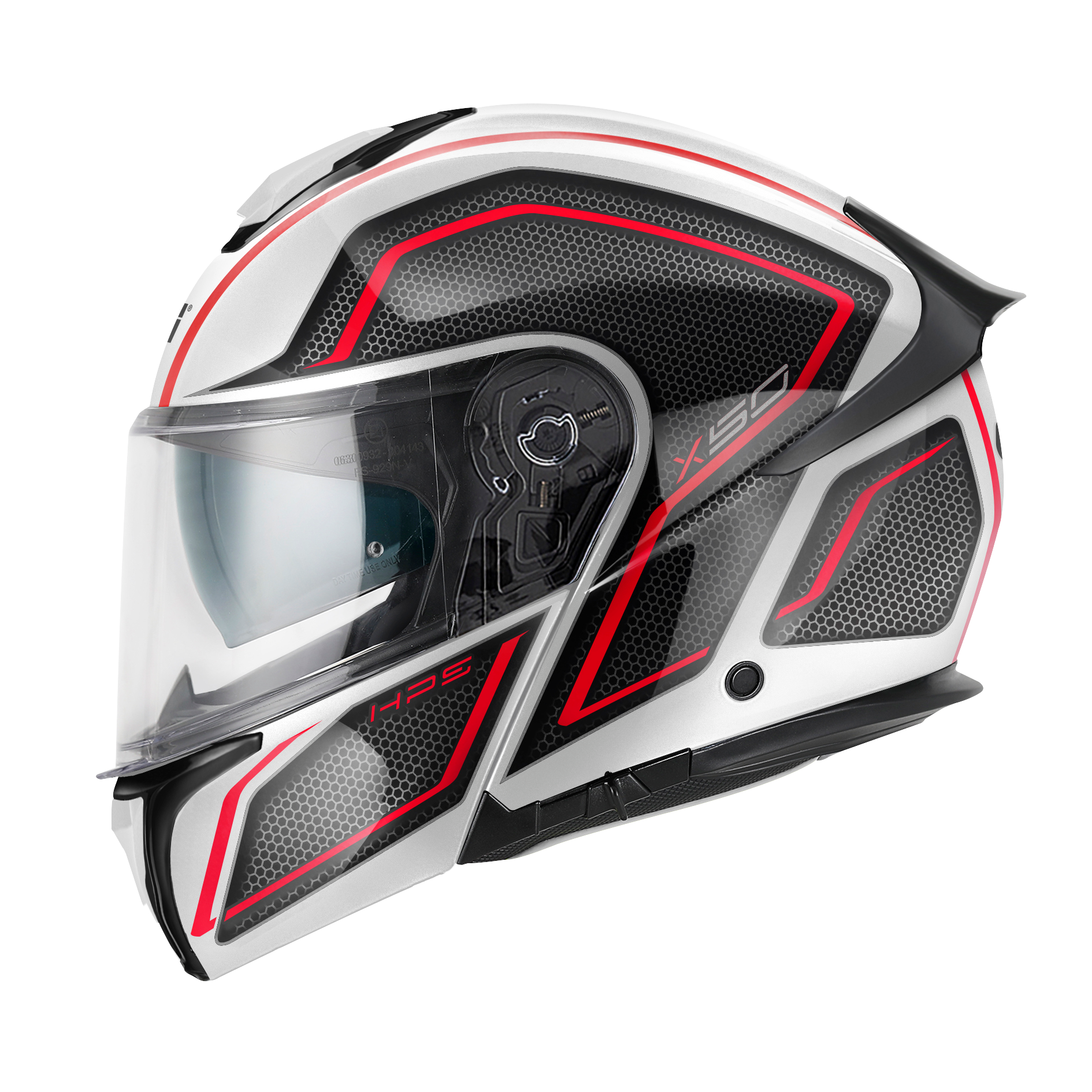 Helmet FLIP-UP X50 FIBER HOLOGRAM (White / black / red) GIVI article code: HX50FHGWR; image still-life side left